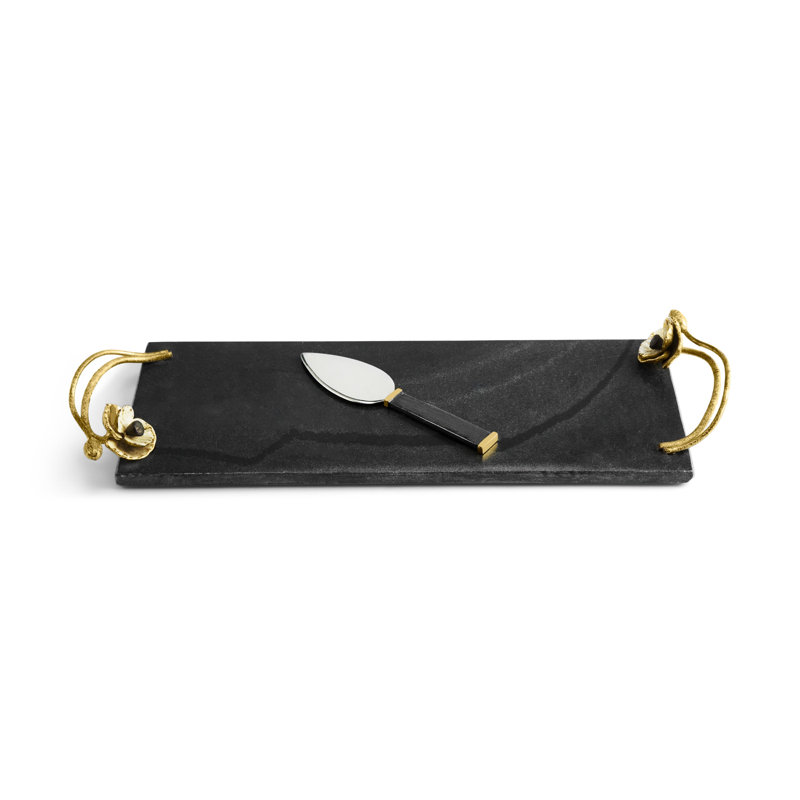 Small Black Marble Rectangular Cheese Board Set
