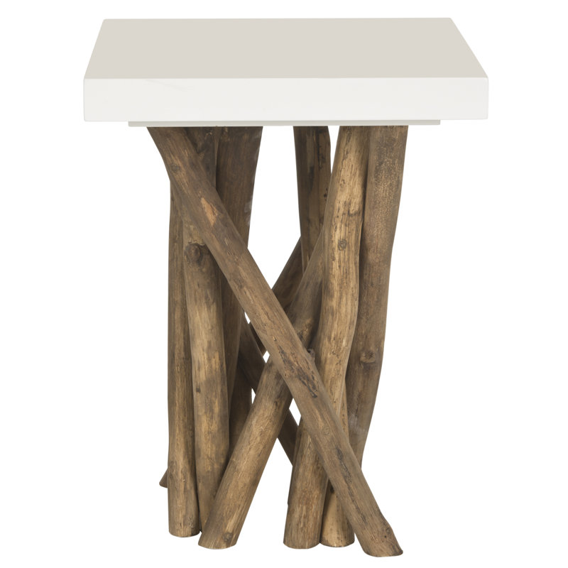 Transitional Hartwick 15'' White Square Side Table with Reclaimed Teak Legs