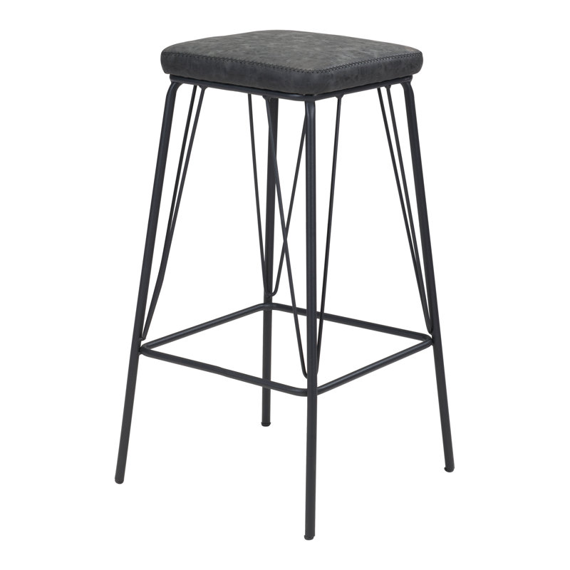Samuel Adjustable Backless Vintage Black Metal and Wood Bar Stool