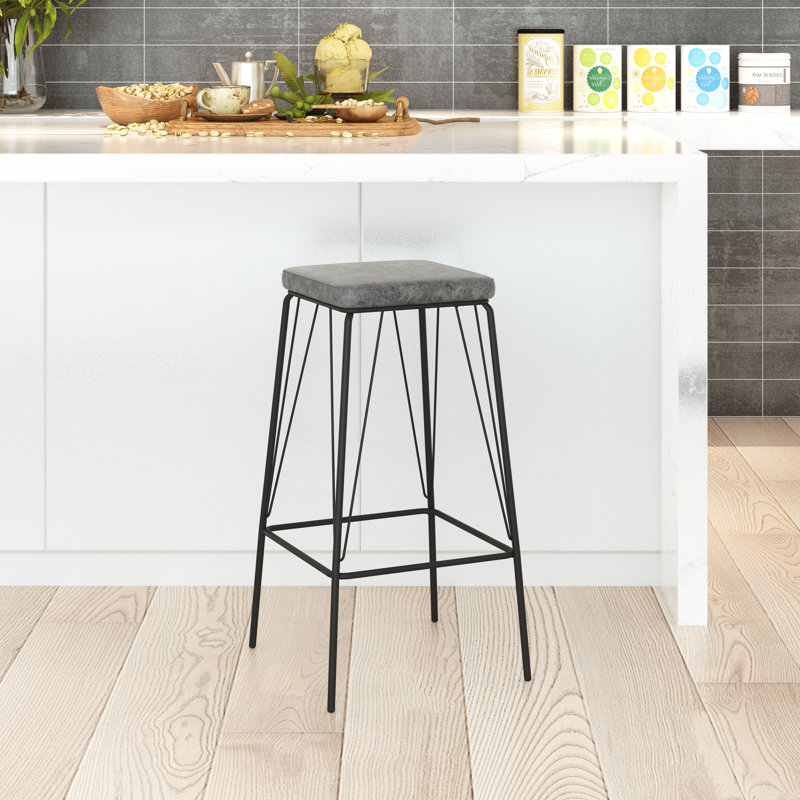Samuel Adjustable Backless Vintage Black Metal and Wood Bar Stool