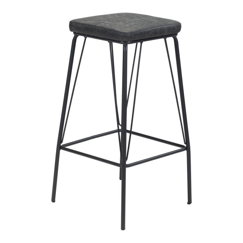 Samuel Adjustable Backless Vintage Black Metal and Wood Bar Stool