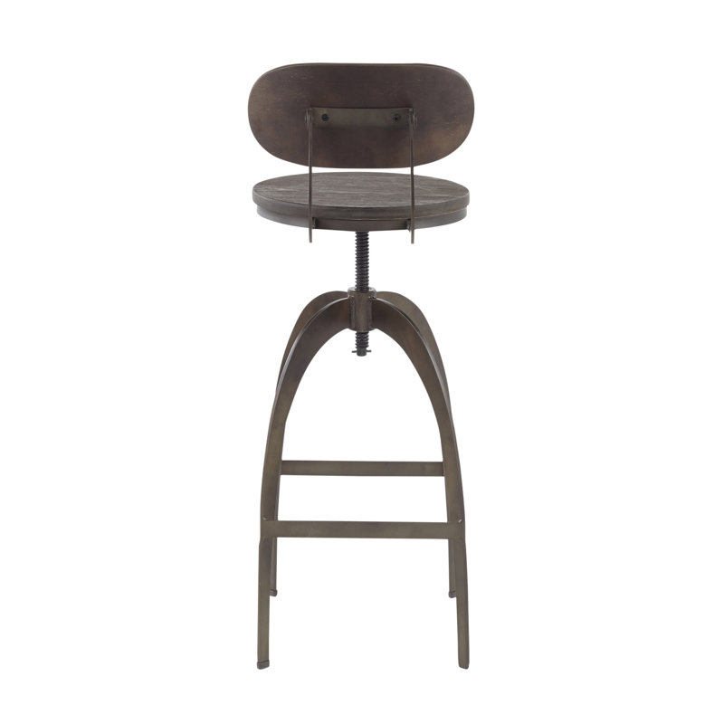 Dakota Industrial Espresso Wood and Antique Metal Adjustable Swivel Barstool