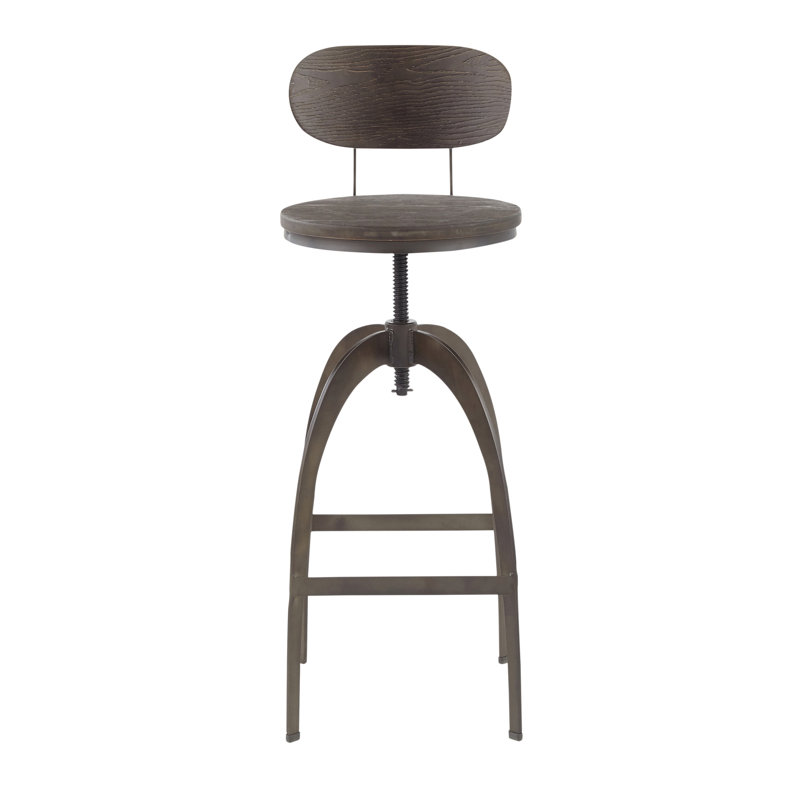 Dakota Industrial Espresso Wood and Antique Metal Adjustable Swivel Barstool