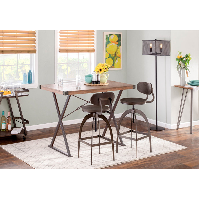 Dakota Industrial Espresso Wood and Antique Metal Adjustable Swivel Barstool