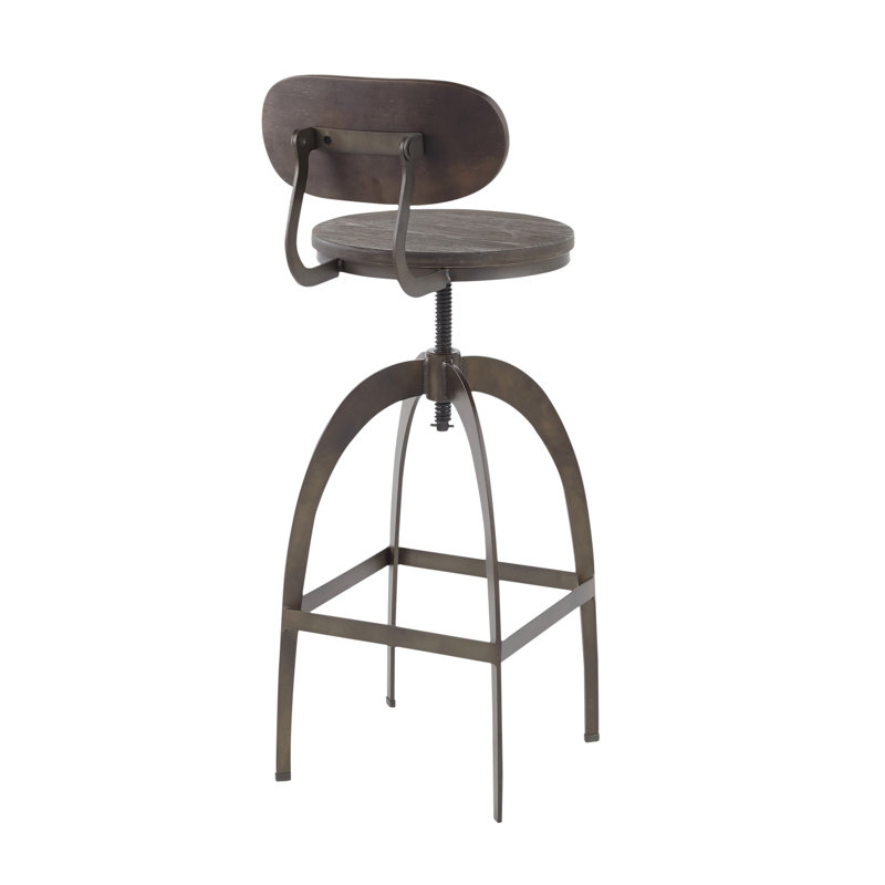 Dakota Industrial Espresso Wood and Antique Metal Adjustable Swivel Barstool