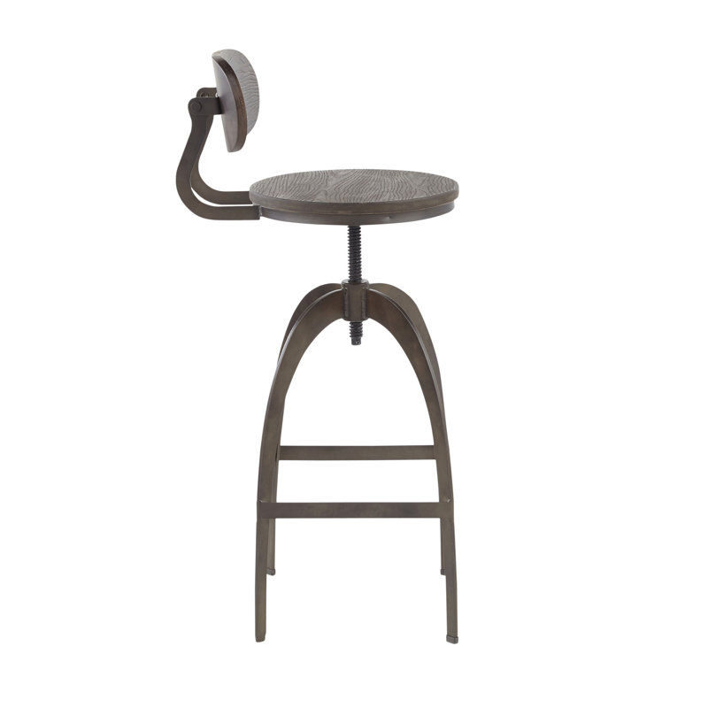 Dakota Industrial Espresso Wood and Antique Metal Adjustable Swivel Barstool