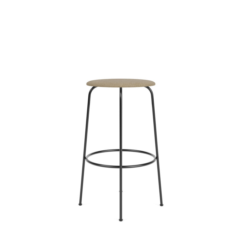 Beige Boucle Upholstered Bar Height Stool with Black Steel Frame