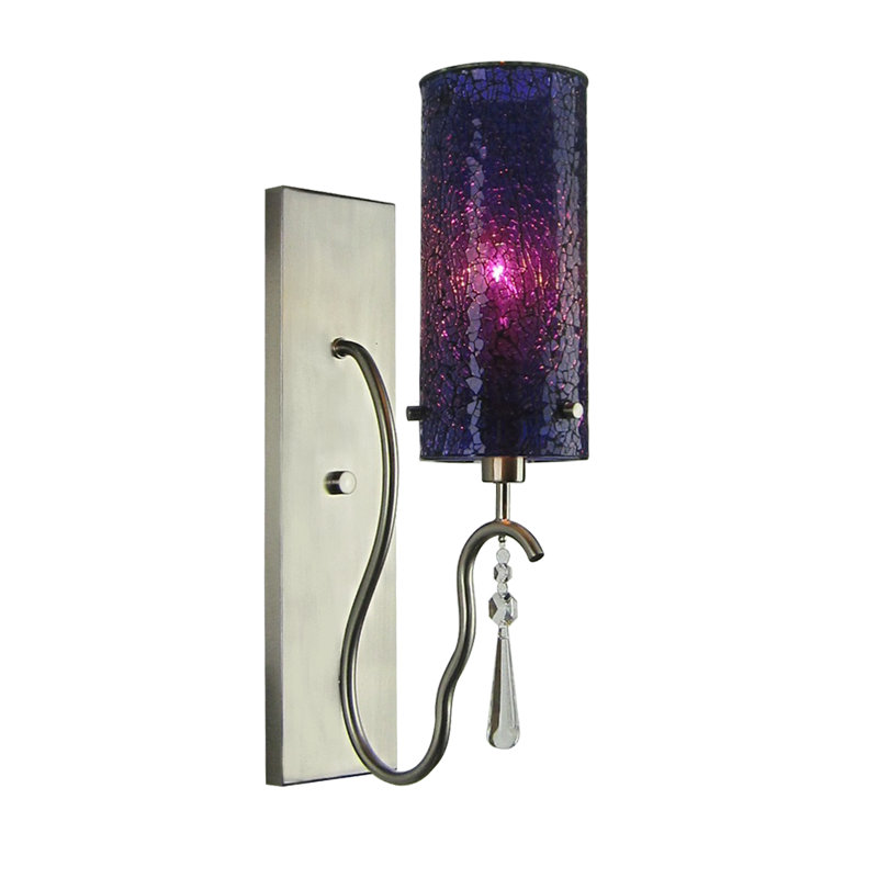 Elegant Satin Nickel Dimmable Sconce with Purple Glass Shade