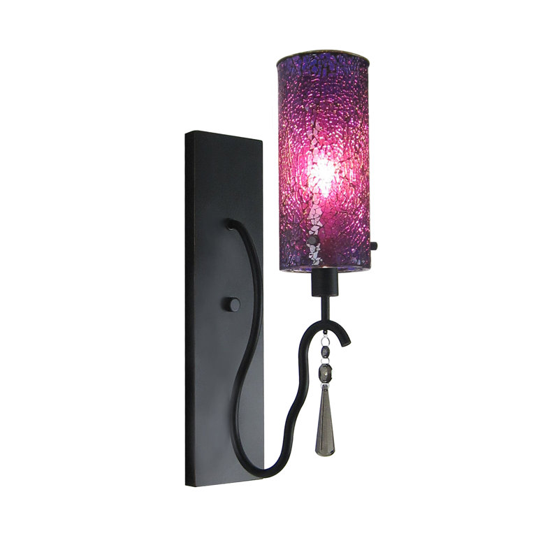 Elegant Satin Nickel Dimmable Sconce with Purple Glass Shade