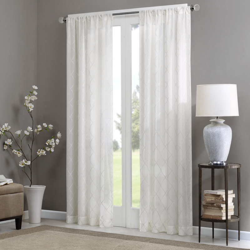 White Sheer Embroidered Rod Pocket Curtain Panel