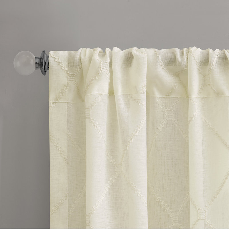 Ivory Embroidered Sheer Rod Pocket Drape Panel