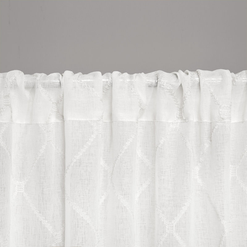 White Sheer Embroidered Rod Pocket Curtain Panel
