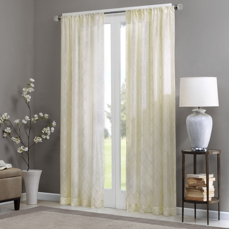 Ivory Embroidered Sheer Rod Pocket Drape Panel