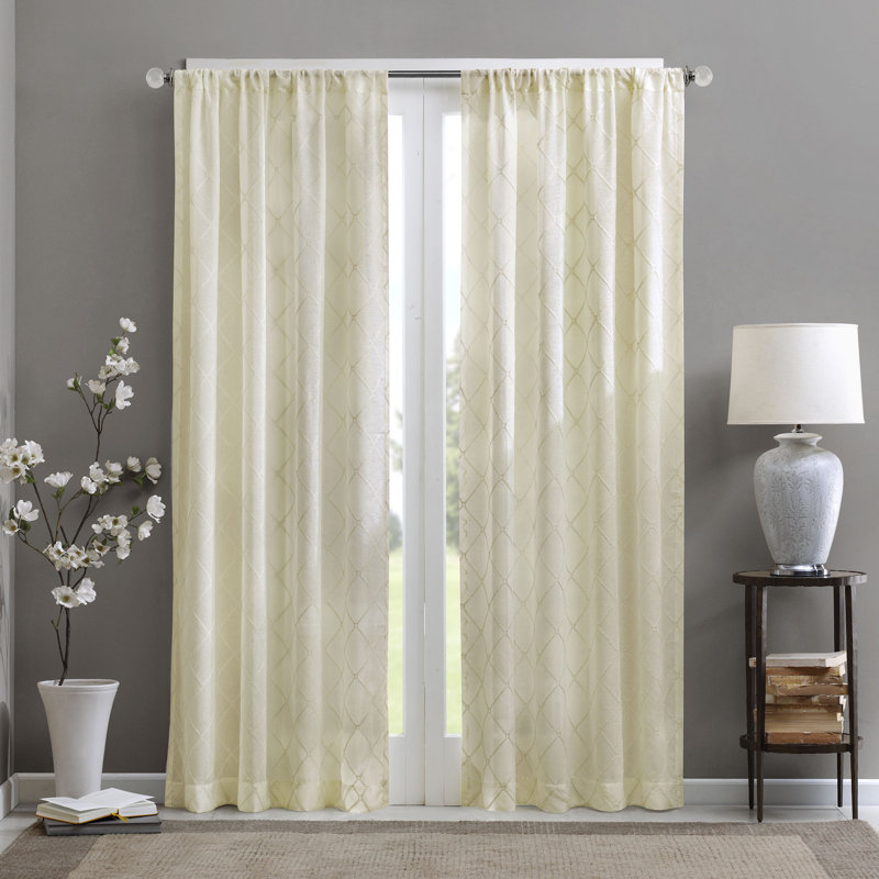 Ivory Embroidered Sheer Rod Pocket Drape Panel