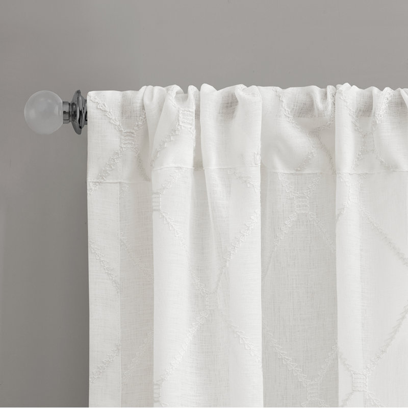 White Sheer Embroidered Rod Pocket Curtain Panel