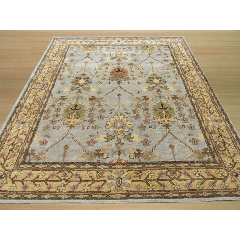 Handmade Blue Wool and Cotton Tufted Rectangular Rug