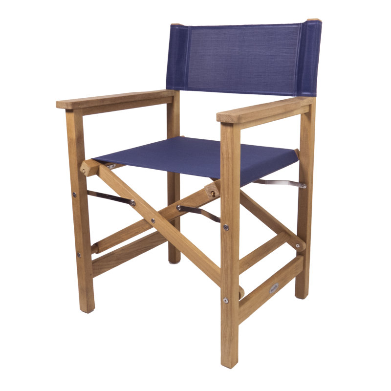 Teak Frame Blue Seat Folding Director's Armchair