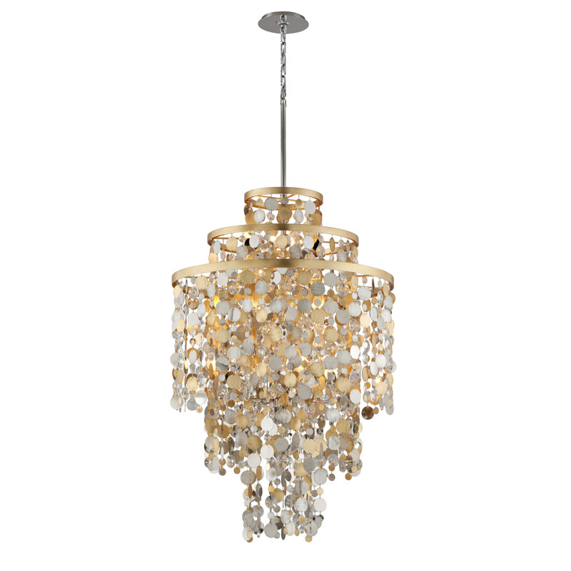 Elysian Crystal Cascade 11-Light Chandelier in Gold and Silver Leaf