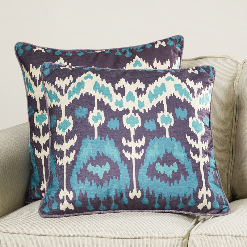 22" Blue and White Ikat Square Throw Pillow Set