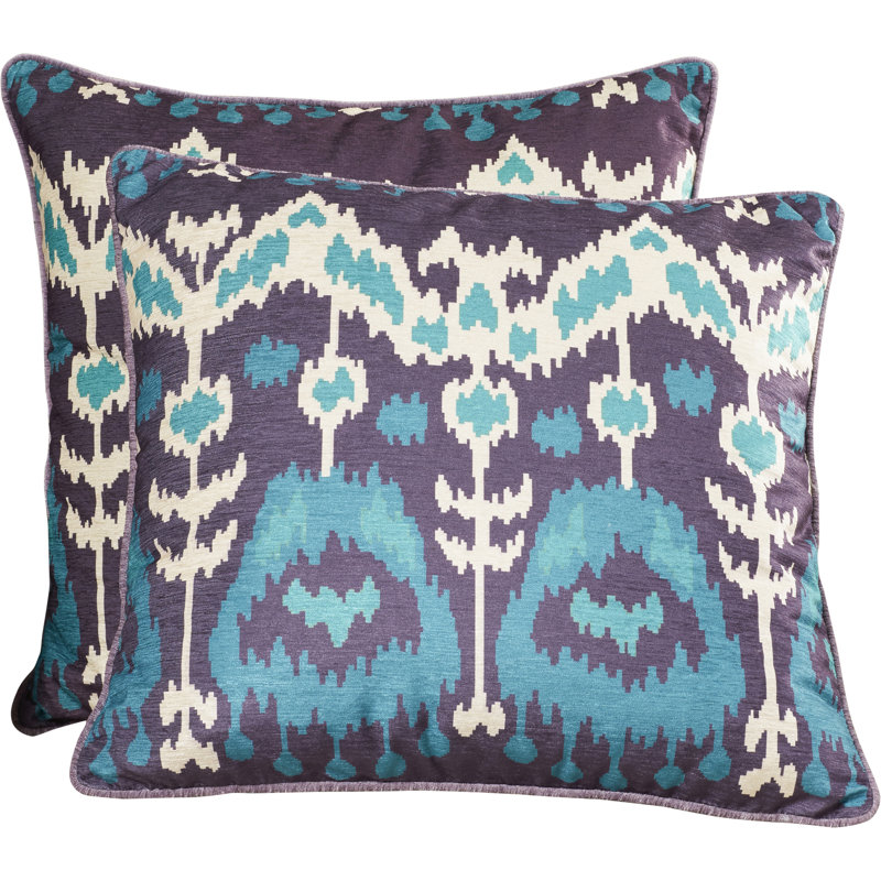 22" Blue and White Ikat Square Throw Pillow Set