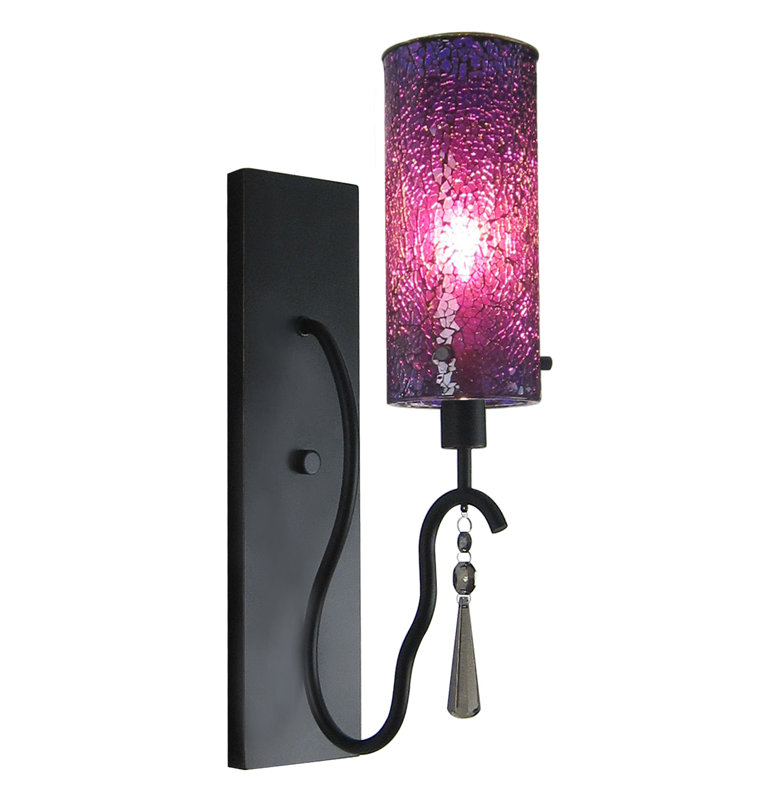 Elegant Satin Nickel Dimmable Sconce with Purple Glass Shade
