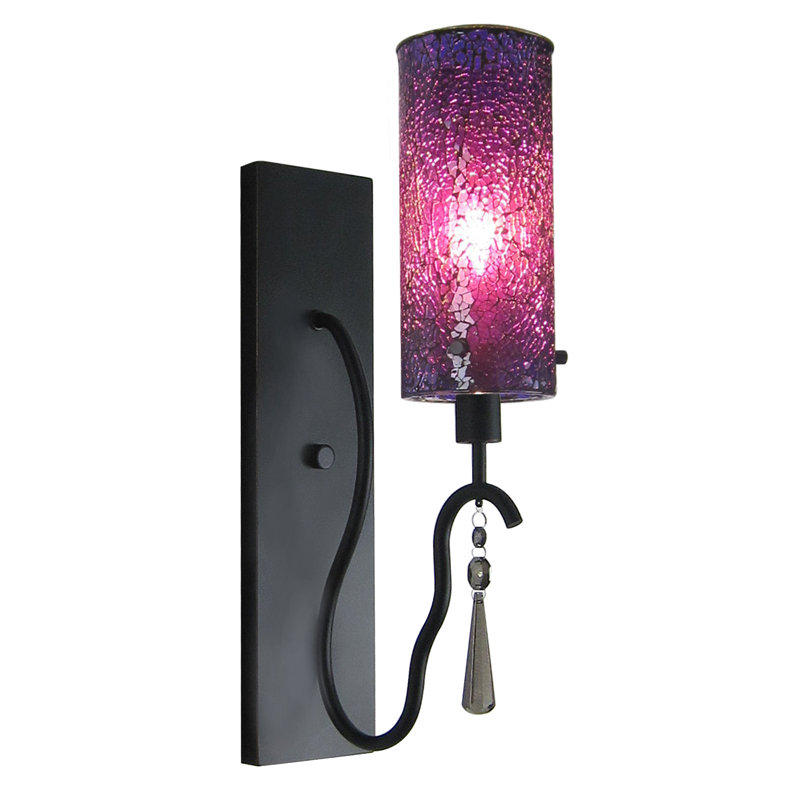Elegant Satin Nickel Dimmable Sconce with Purple Glass Shade