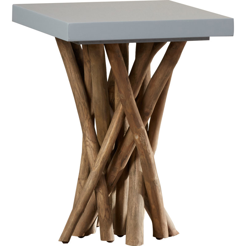 Hartwick Transitional Square Gray Teak Branch Side Table