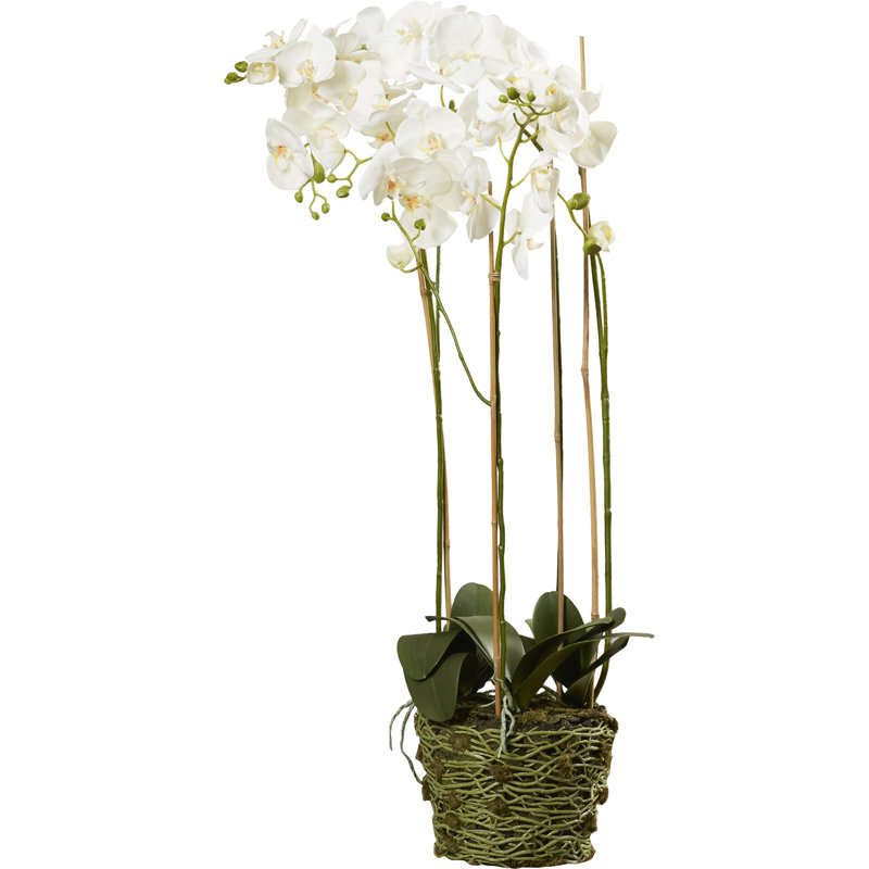 White Orchid Faux Potted Plant for Outdoor Tabletop