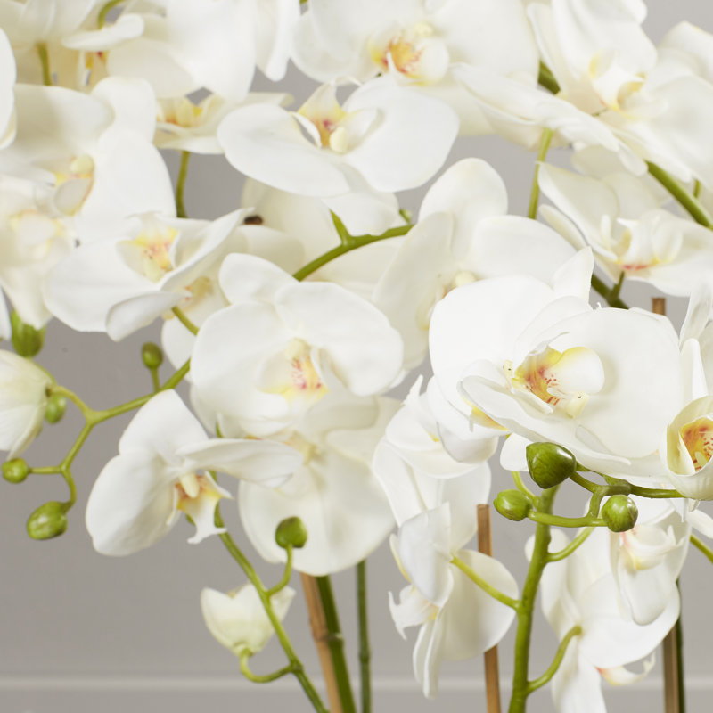 White Orchid Faux Potted Plant for Outdoor Tabletop