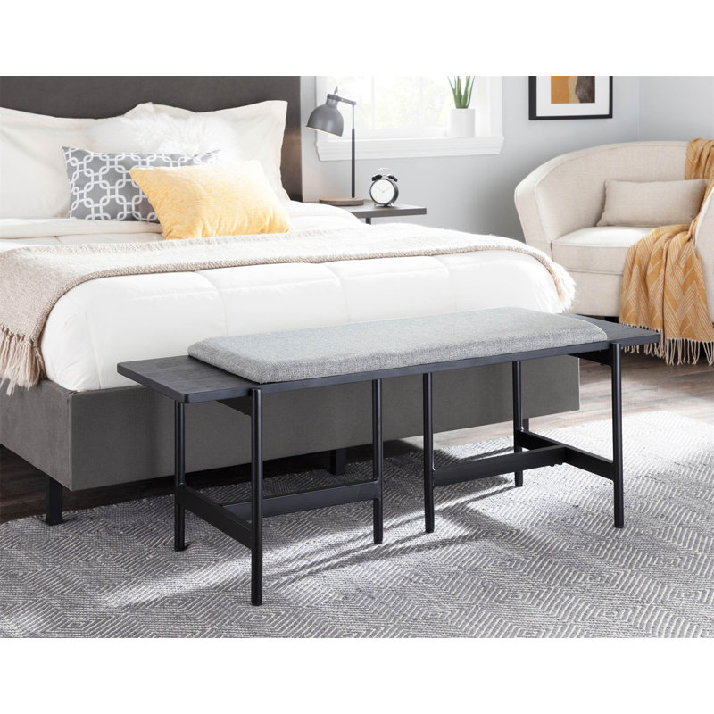 Chloe Contemporary 47.5" Grey Fabric and Black Metal Bench
