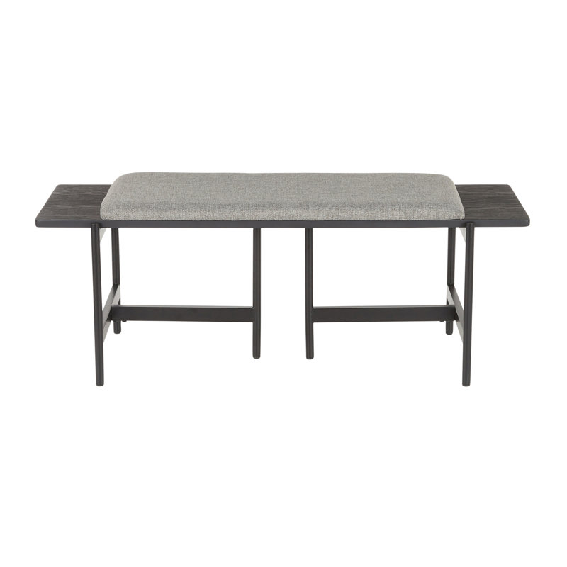Chloe Contemporary 47.5" Grey Fabric and Black Metal Bench