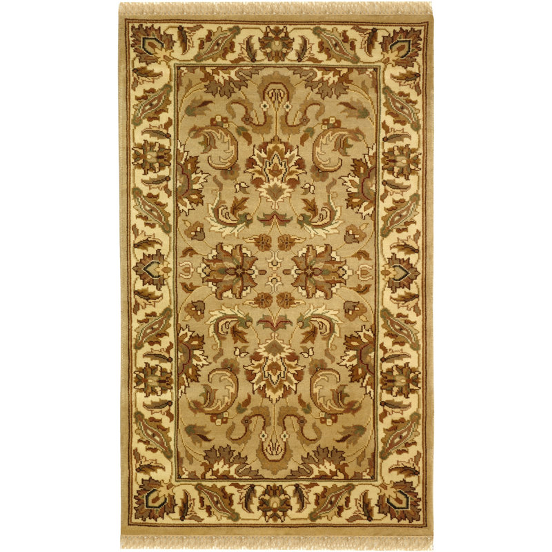 Elegant Ivory Hand-Knotted Wool Rectangular Rug, 5' x 8'