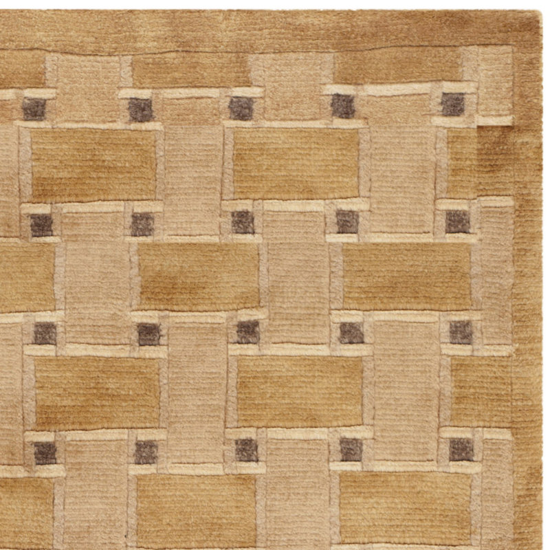 Handmade Geometric Wool Rug in Beige and Brown, 5' x 7'