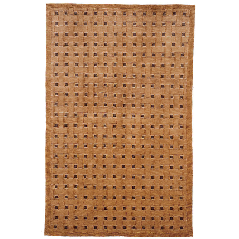 Hand-Knotted Peach Geometric Wool Area Rug 4' x 6'