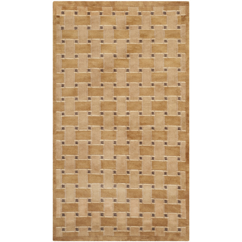 Handmade Geometric Wool Rug in Beige and Brown, 5' x 7'