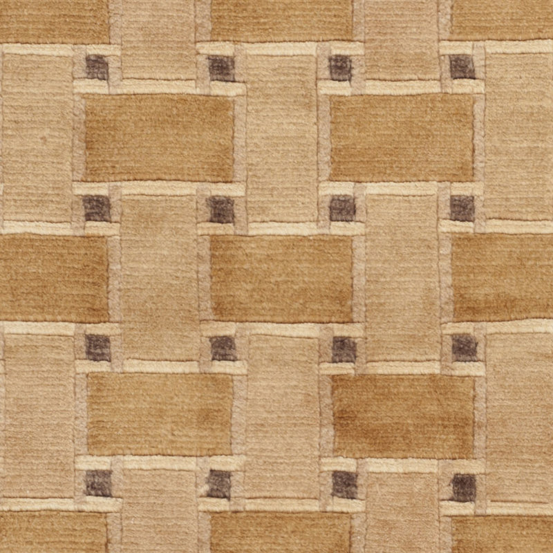 Handmade Geometric Wool Rug in Beige and Brown, 5' x 7'