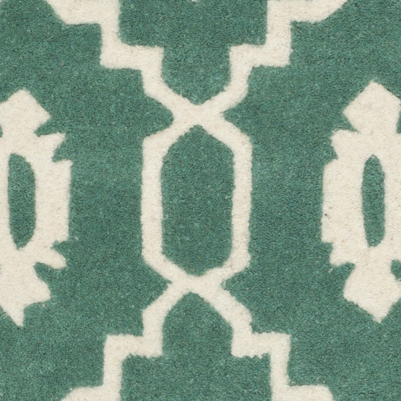 Teal and Ivory Hand-Tufted Wool Geometric Rug 8' x 10'