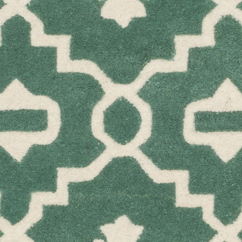 Teal and Ivory Hand-Tufted Wool Geometric Rug 8' x 10'
