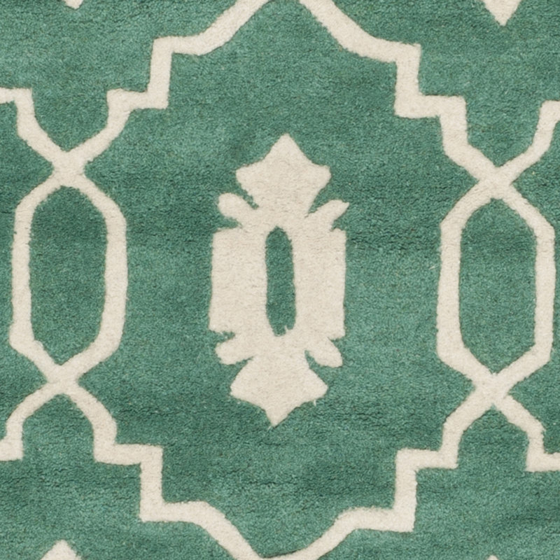Teal and Ivory Hand-Tufted Wool Geometric Rug 8' x 10'