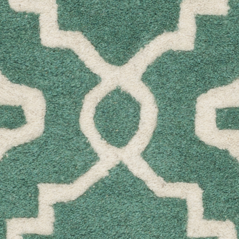 Teal and Ivory Hand-Tufted Wool Geometric Rug 8' x 10'
