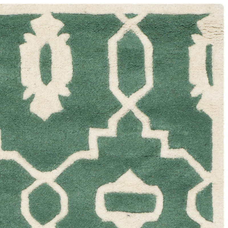 Teal and Ivory Hand-Tufted Wool Geometric Rug 8' x 10'