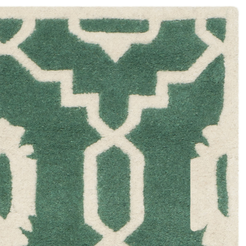 Teal and Ivory Hand-Tufted Wool Geometric Rug 8' x 10'