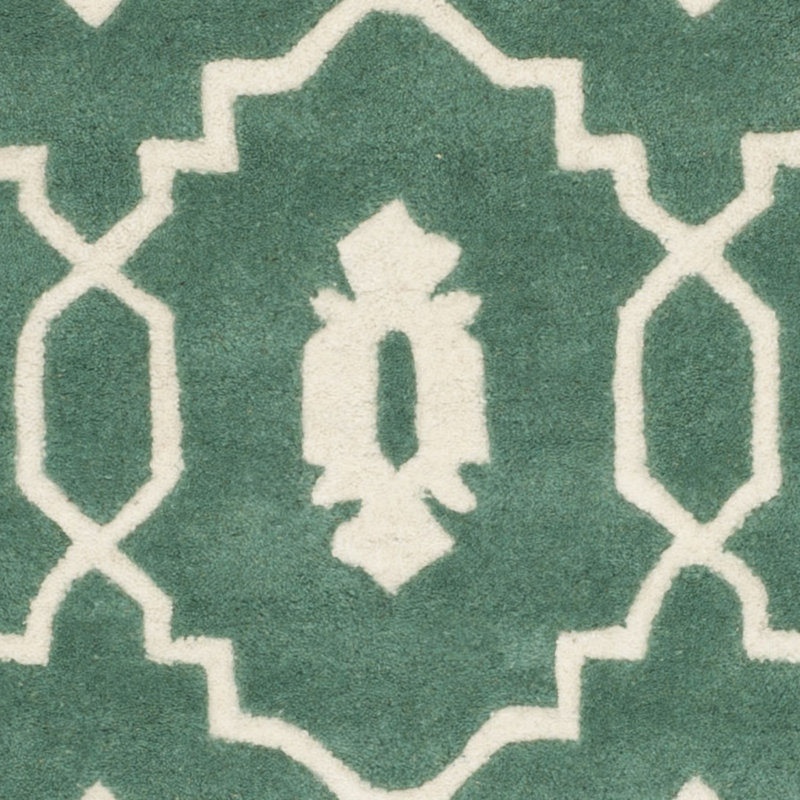 Teal and Ivory Hand-Tufted Wool Geometric Rug 8' x 10'