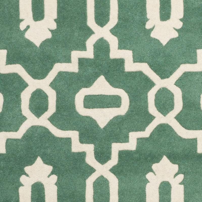 Teal and Ivory Hand-Tufted Wool Geometric Rug 8' x 10'