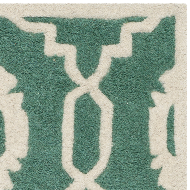 Teal and Ivory Hand-Tufted Wool Geometric Rug 8' x 10'