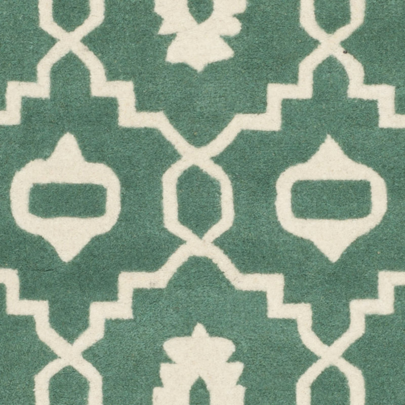 Teal and Ivory Hand-Tufted Wool Geometric Rug 8' x 10'