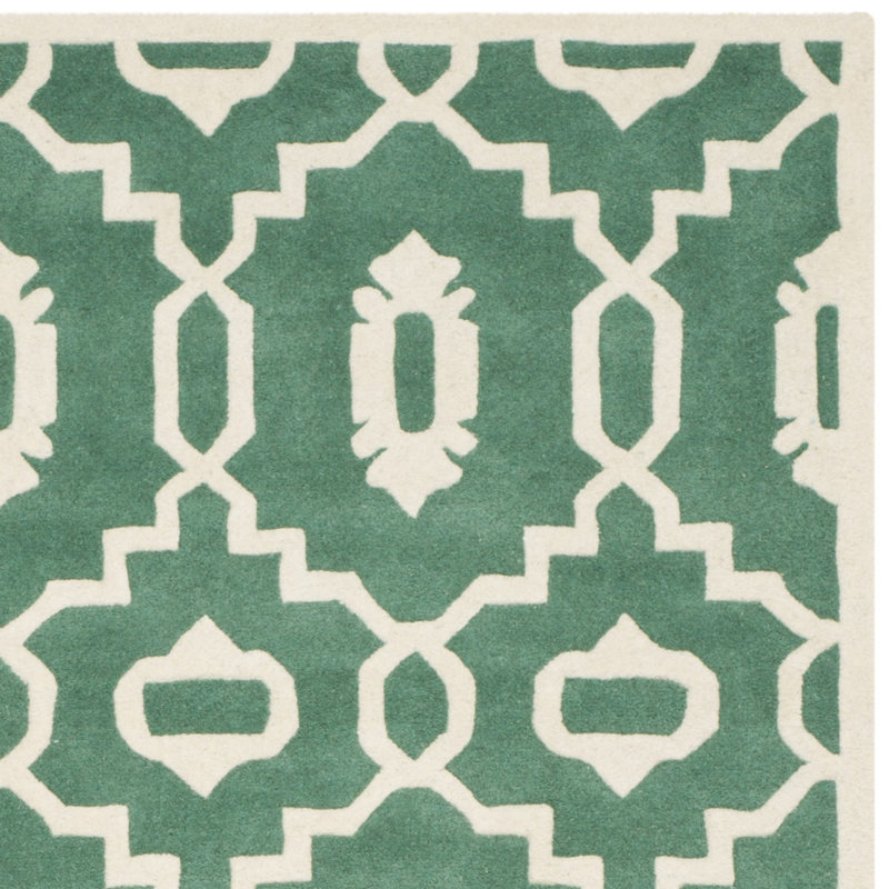 Teal and Ivory Hand-Tufted Wool Geometric Rug 8' x 10'