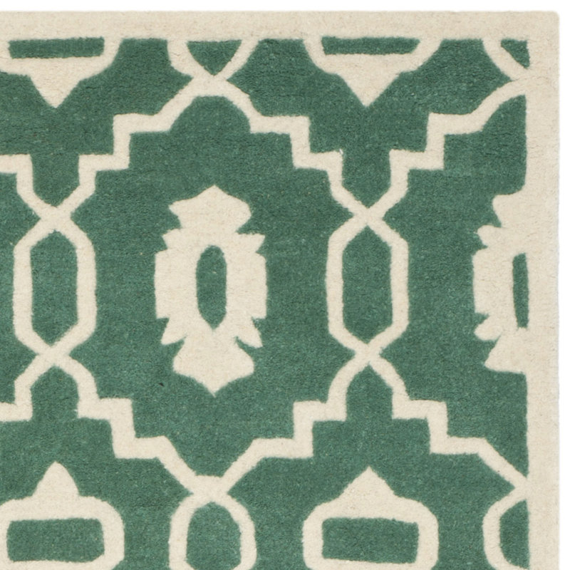 Teal and Ivory Hand-Tufted Wool Geometric Rug 8' x 10'