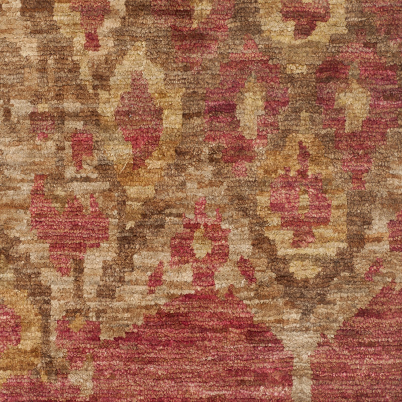 Hand-Knotted Red Ikat Print Bohemian Area Rug