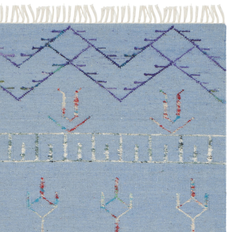 Heilig Hand-Knotted Blue Wool and Silk Southwestern 5' x 8' Rug